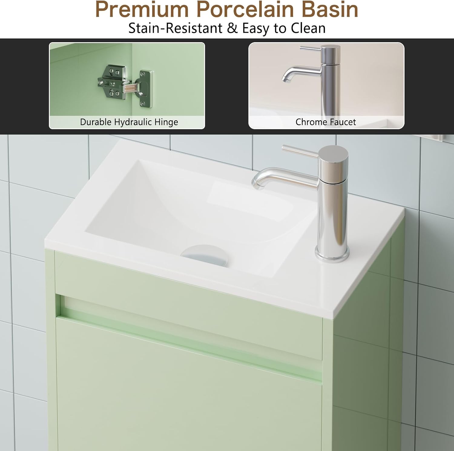 16″ Small Bathroom Vanity Sink Combo for Small Space Wall Mounted Cabinet Set