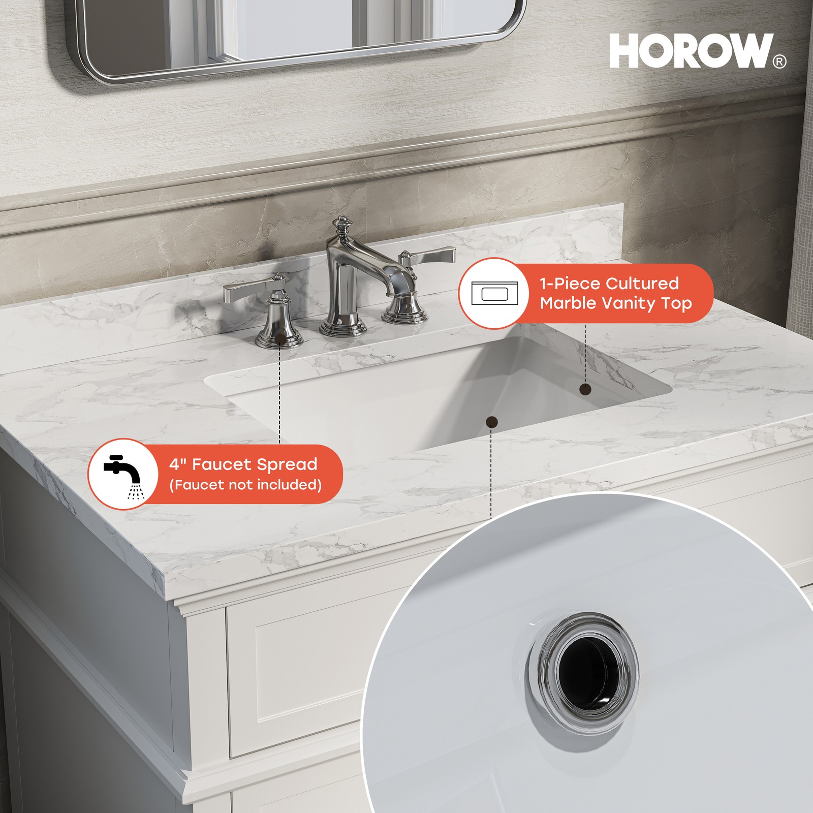HOROW 36 Inch Bathroom Vanity with Sink, Free Standing Single Basin Vanity Set