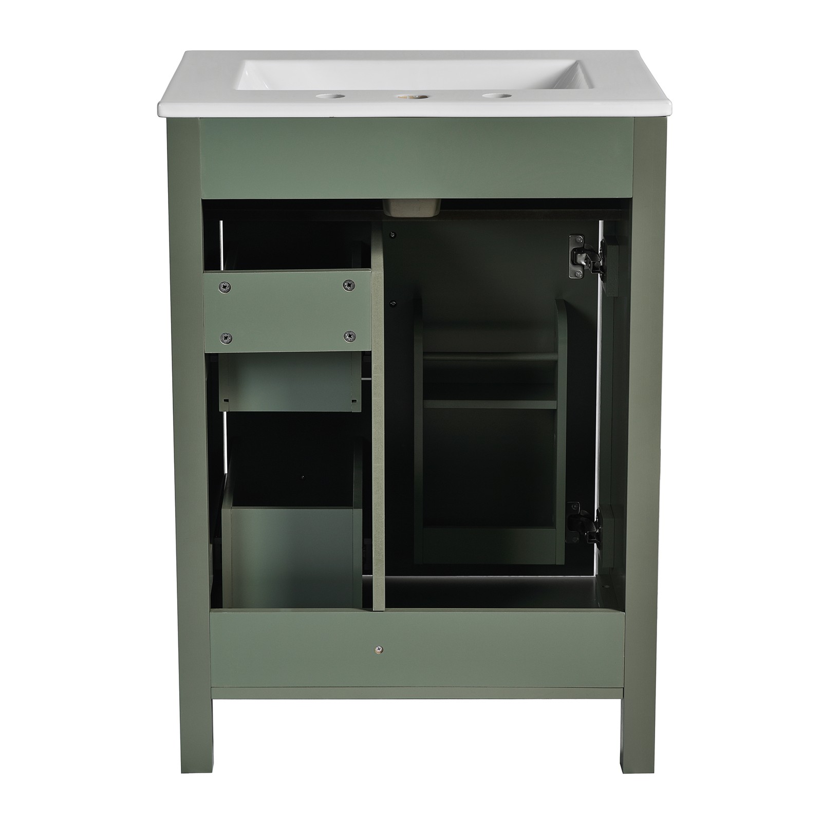 24″ Bathroom Vanity W/ Ceramic Sink 2 Soft-Close Drawers 1 Door Storage Cabinet