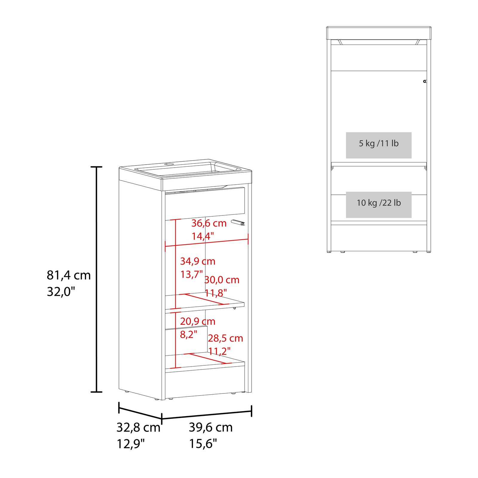 Bathroom Storage Cabinet 32″H Black Wengue Modern One Door