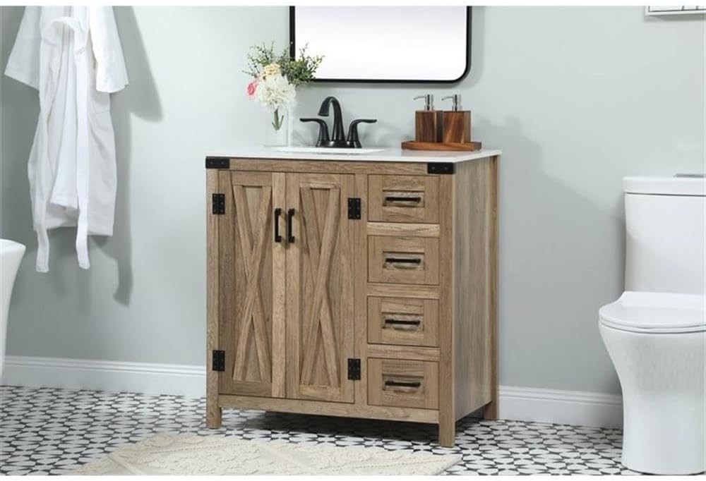 Elegant Kitchen and Bath 32 inch Single Bathroom Vanity in Natural Oak