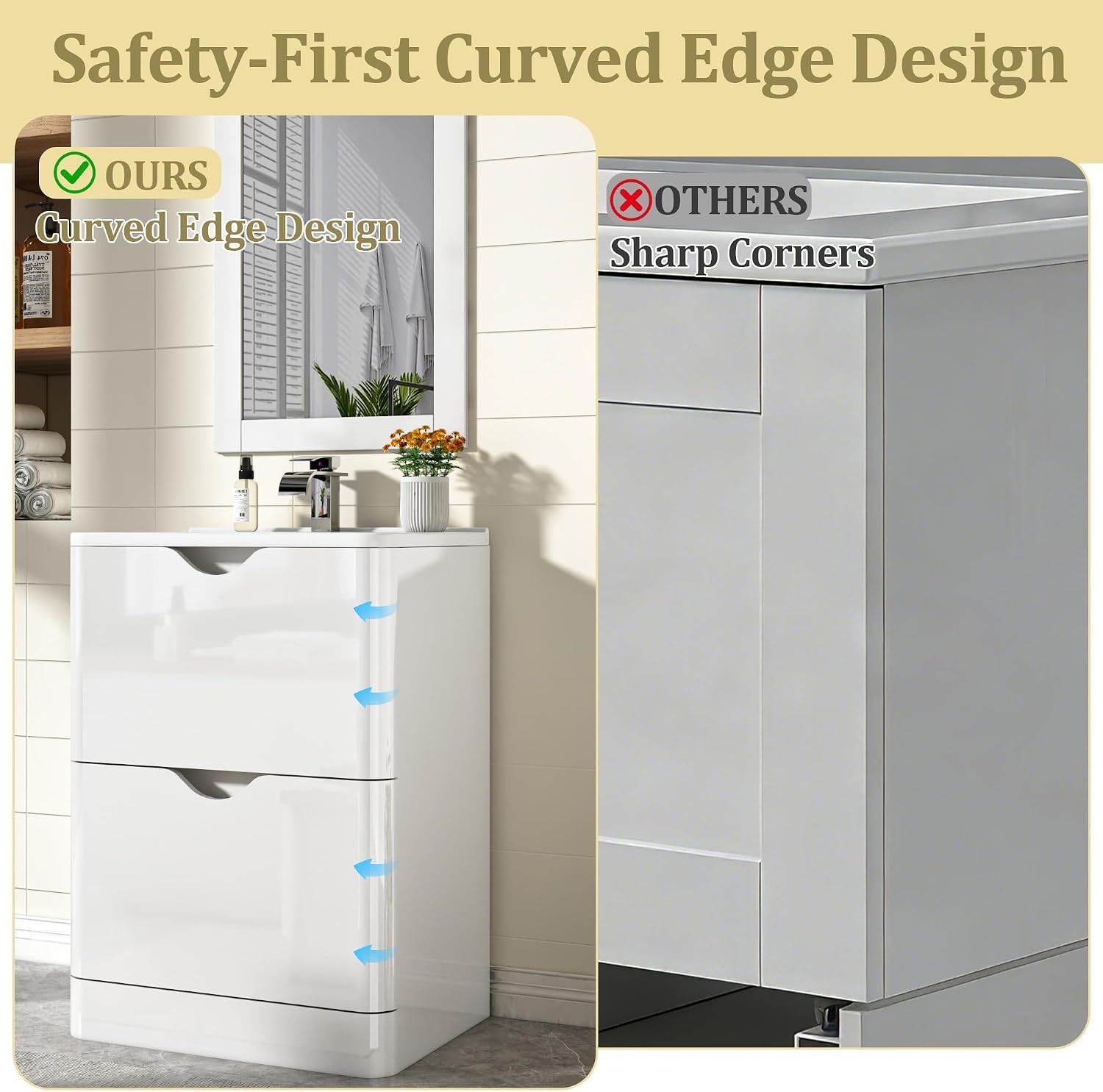 24″ Modern High Gloss Bathroom Vanity with Sink Combo,Mirror, Faucet Set,