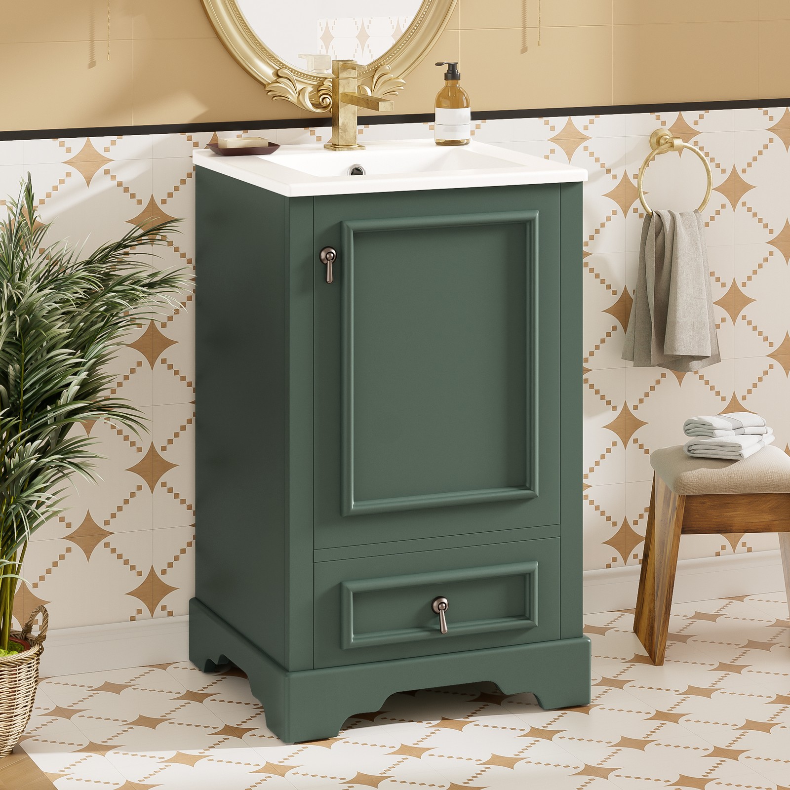 20″ Bathroom Vanity with Ceramic Sink Modern Storage Cabinet w/Soft Close Door