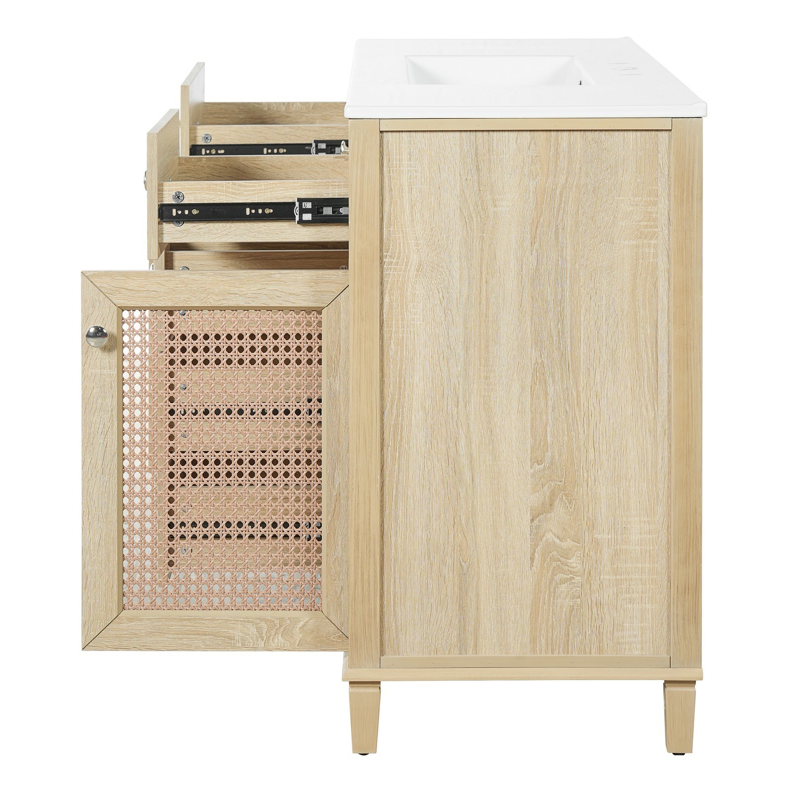 Natural Rattan Bathroom Vanity 48″/2 Cabinets/Sink & Solid Wood Frame Fre Ship