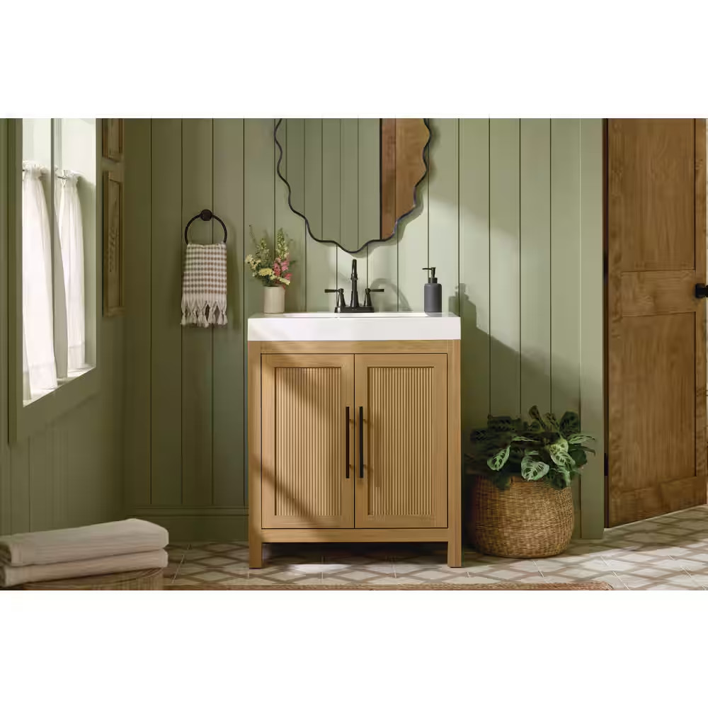 Cargrove 30 In. Single Sink Freestanding Oak Bath Vanity with White Resin Compos
