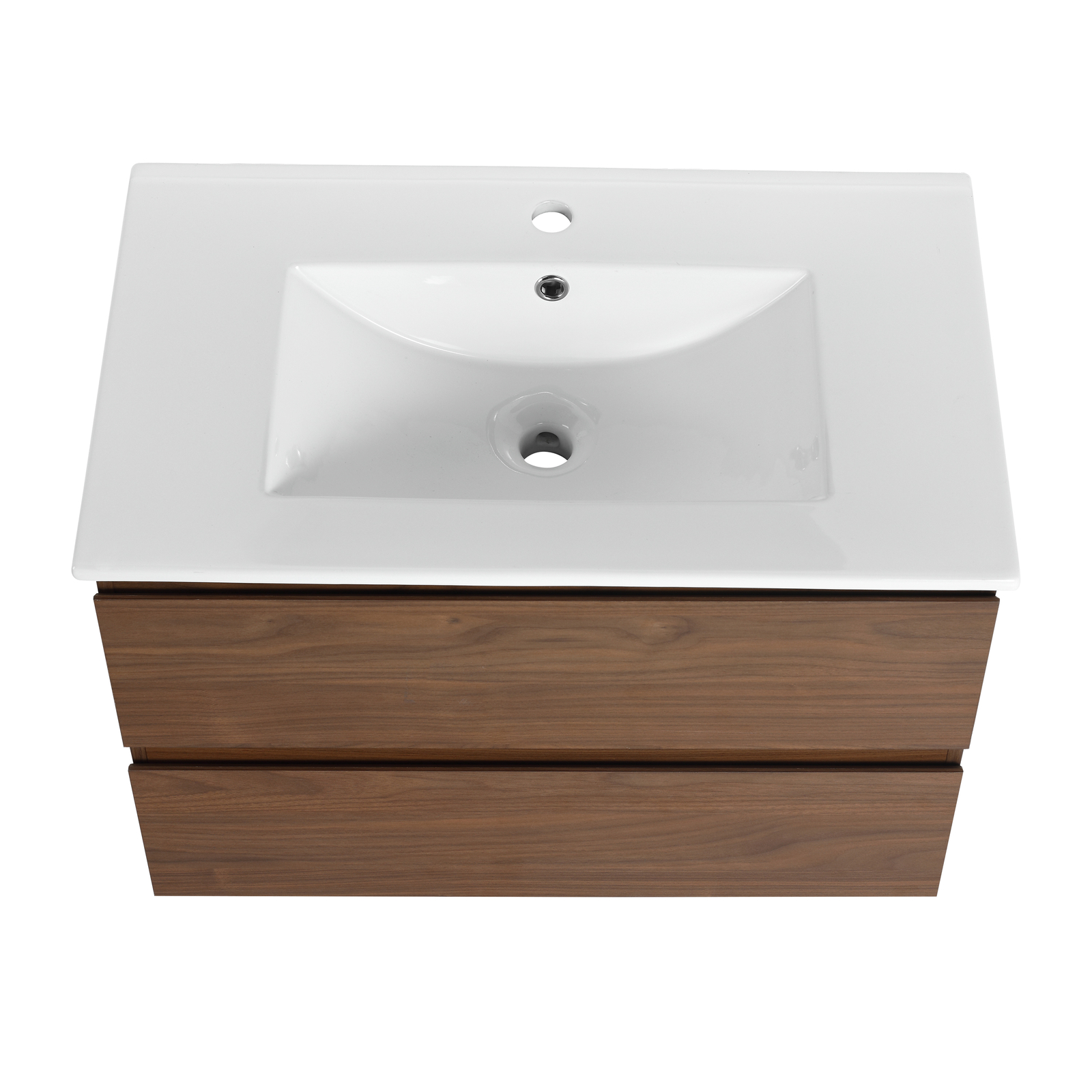 30″ Wood Wall Mounted Bathroom Vanity With 2 Drawers Cabinet Ceramic Sink Basin