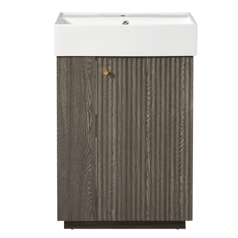 21.6″ Bathroom Vanity with Single Sink,Freestand Right Door Wood Grain Cabinet