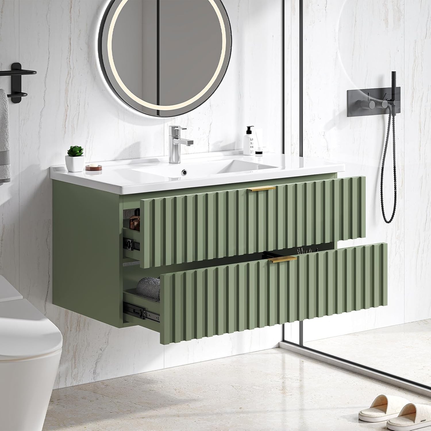 24 Inch Bathroom Vanity W/ Sink Combo Floating Bathroom Vanity W/ 2 Fluted