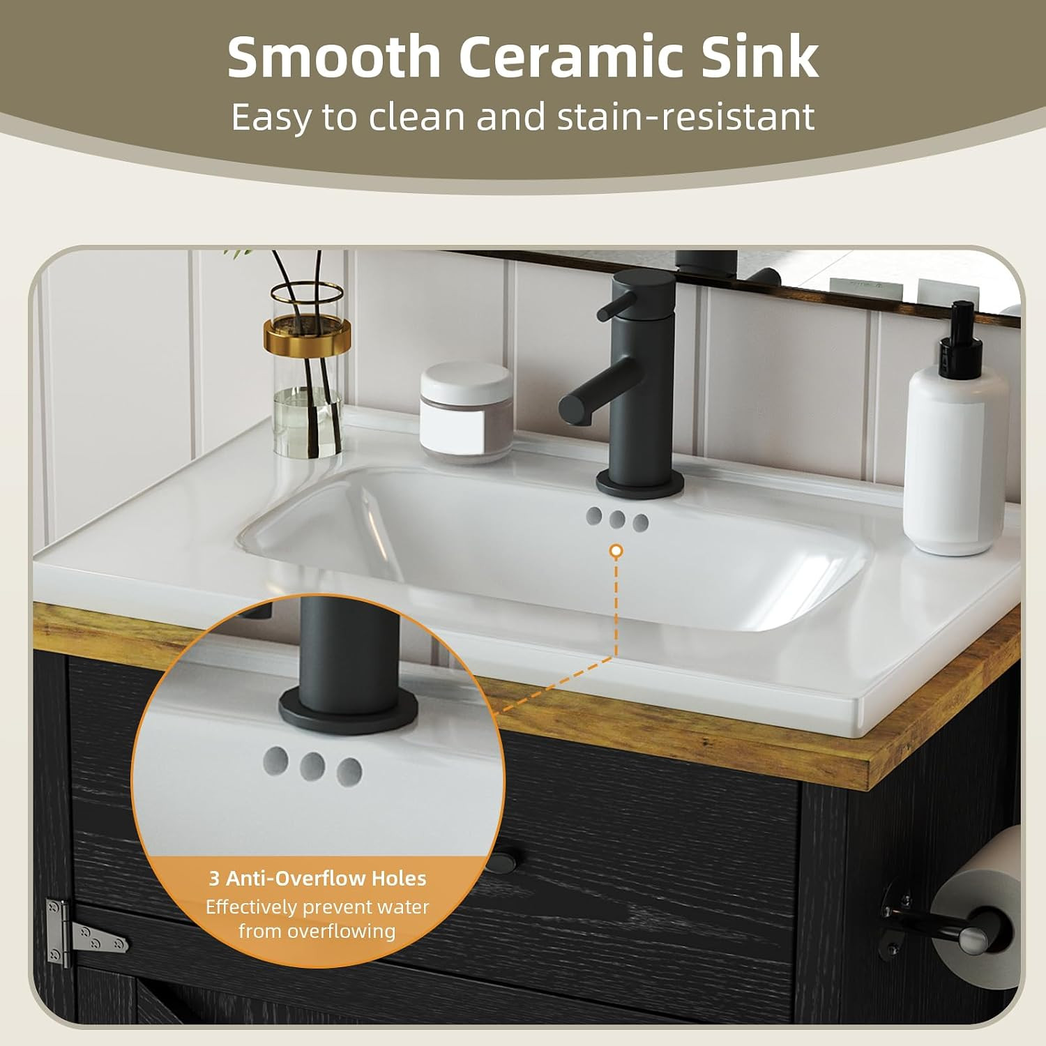 4Ever2Buy 24 Inch Bathroom Vanity with Sink, Farmhouse Bathroom Vanity Cabinet w