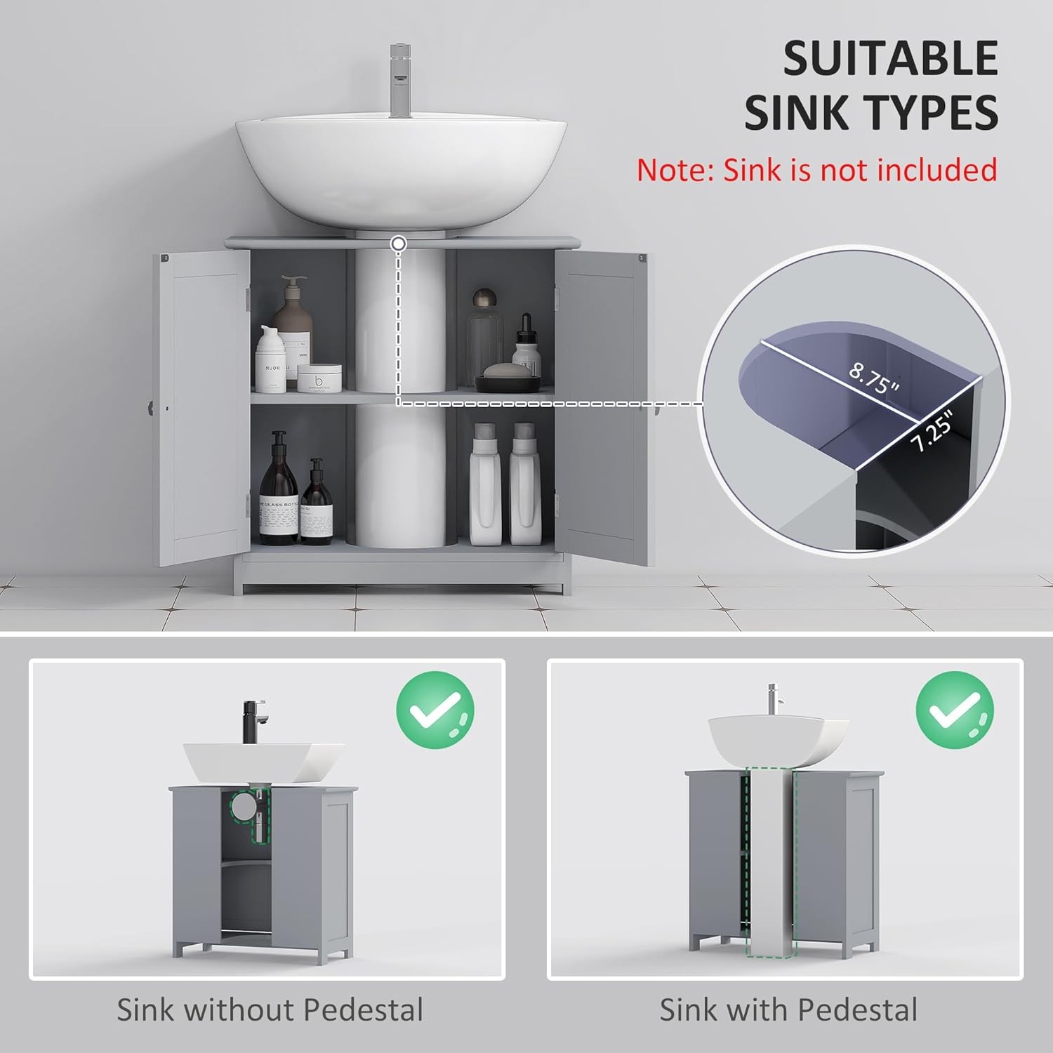 23.5″ Pedestal Sink Storage Cabinet Freestanding Bathroom Under Sink Cabinet