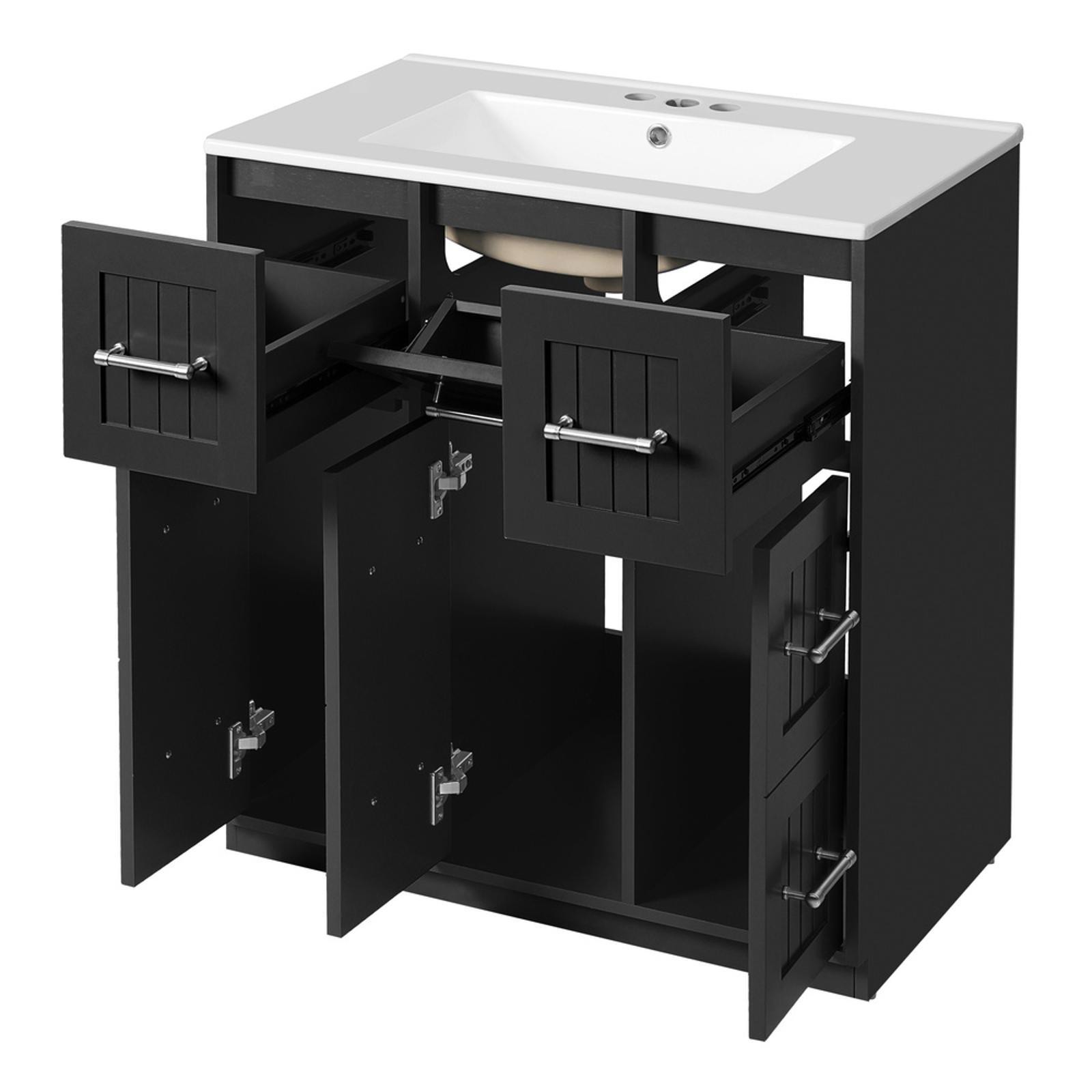 30-Inch Bathroom Vanity with Soft-Close Hinges, Tip-Out Drawer, and Painted