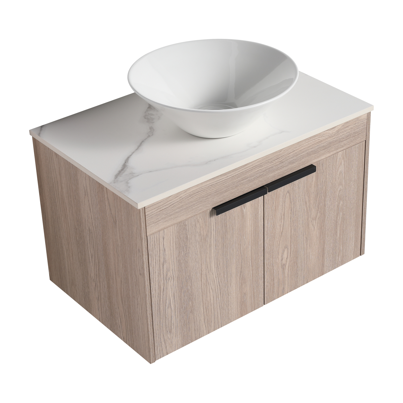 30″Wooden Floating Wall Mounted Bathroom Vanity W/Ceramic Basin Vessel Sink Top