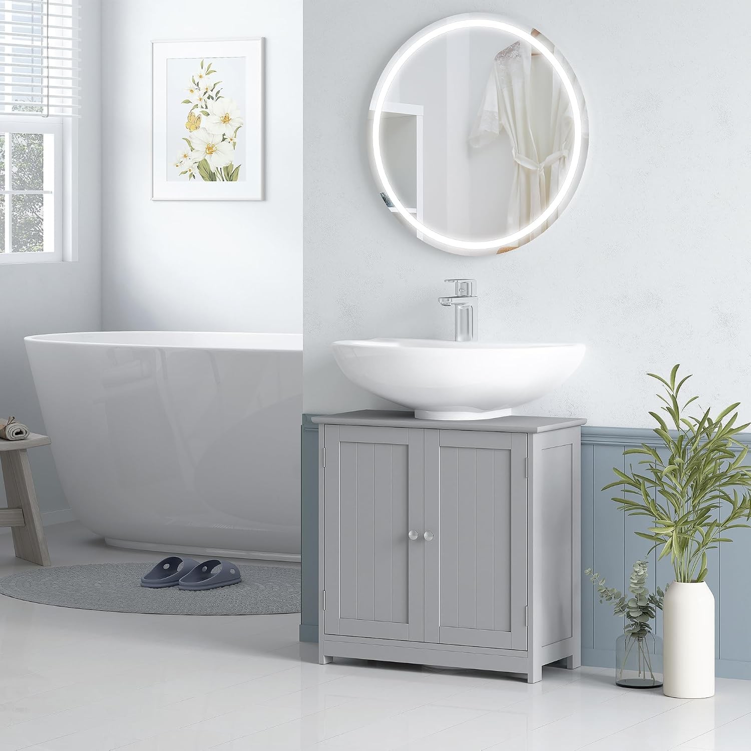 23.5″ Pedestal Sink Storage Cabinet Freestanding Bathroom Under Sink Cabinet