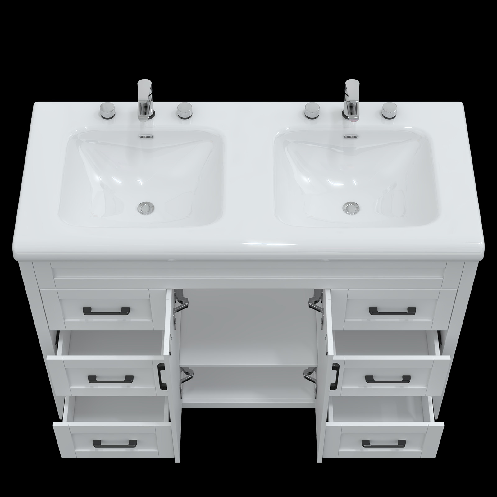 47″ Bathroom Double Sink Vanity Cabinet Ceramic Vessel Sink 6-Drawer Cabinet