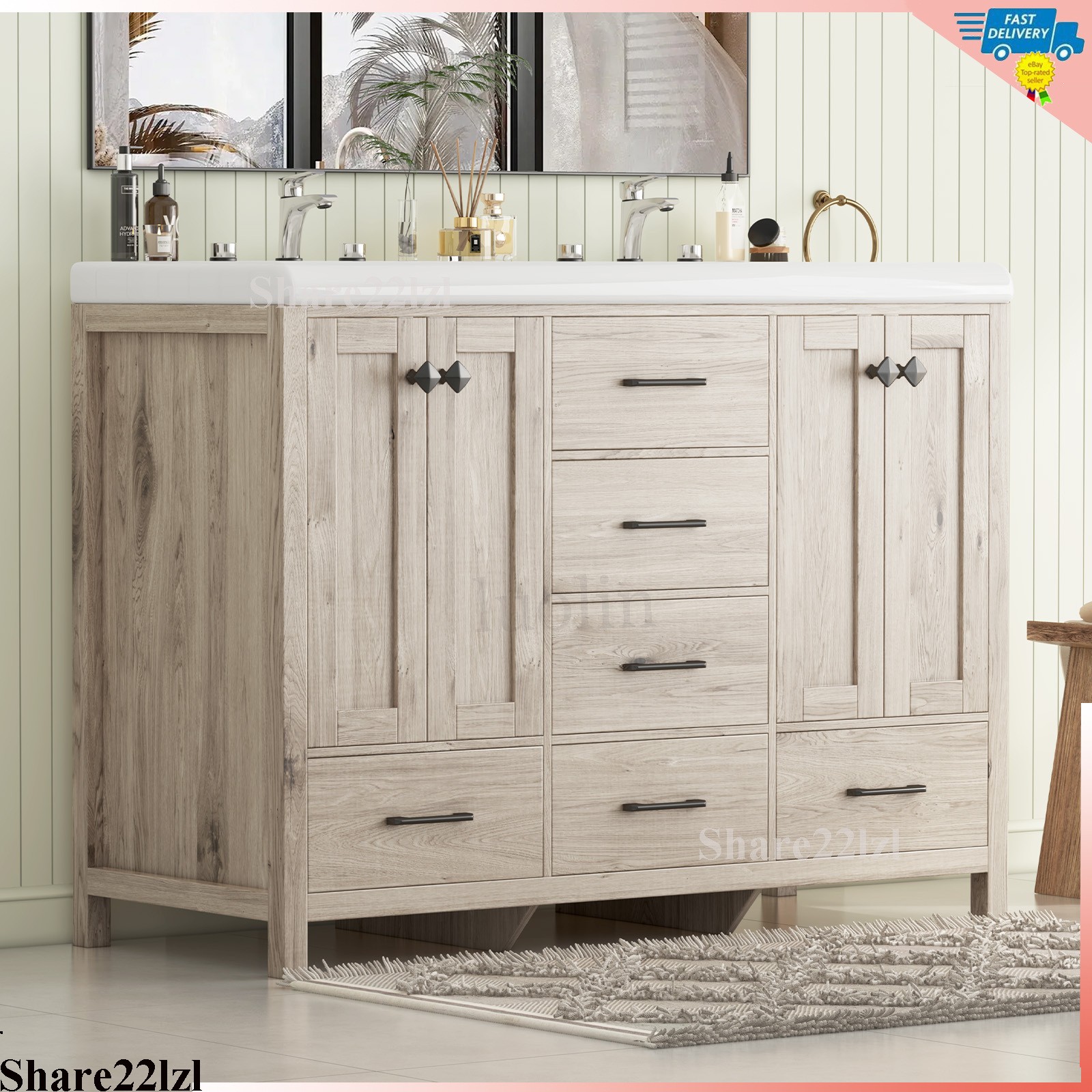 Wooden Bathroom Vanity with Sink Modern Storage Cabinet with Ceramic Countertop