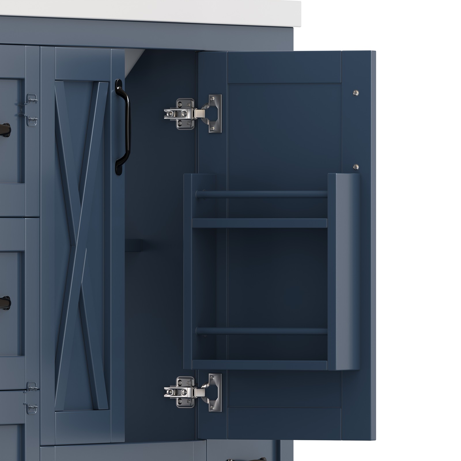 48″ Bathroom Vanity with Sink Ceramic Top Navy Blue Farmhouse Cabinet