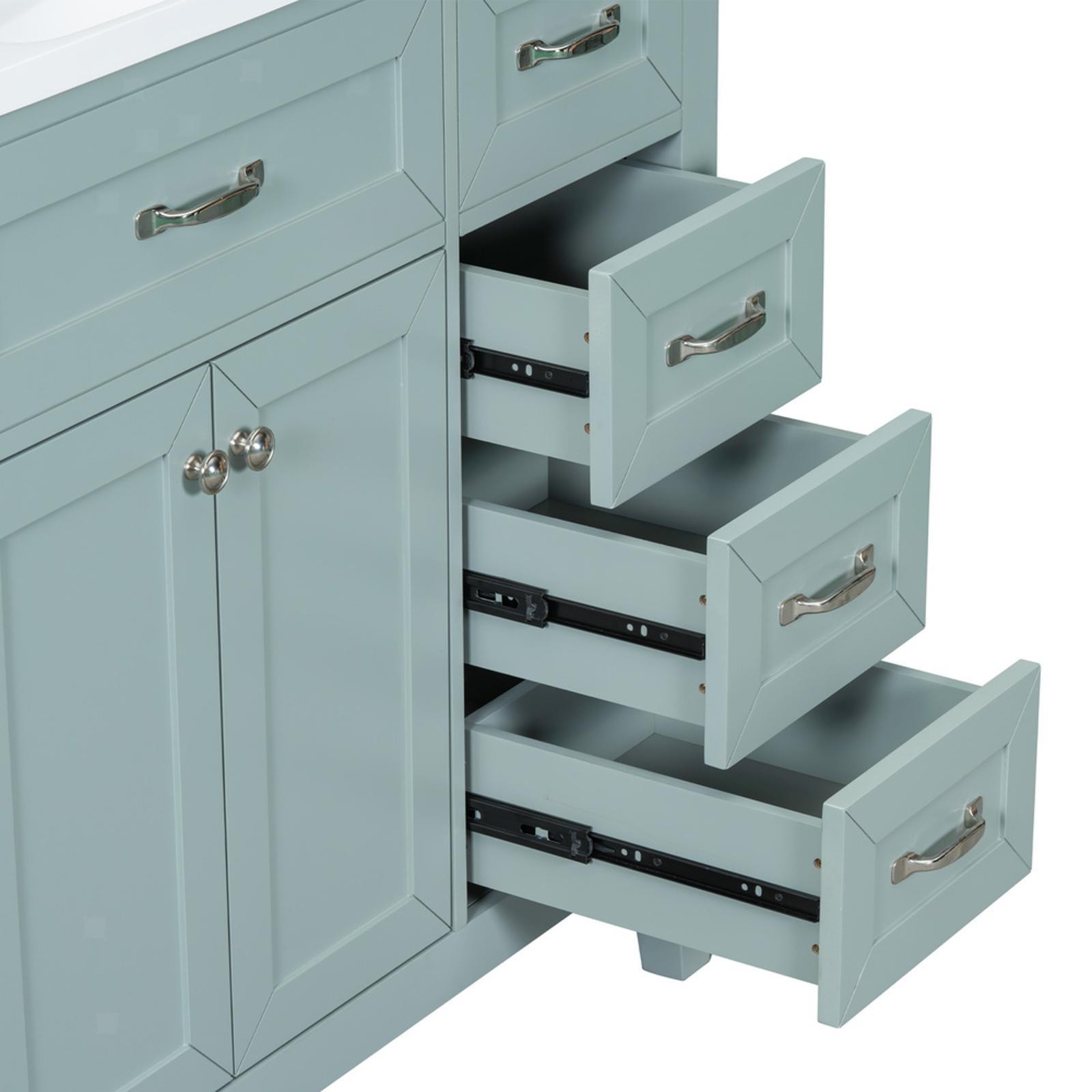 Stylish 36-Inch Green Bathroom Vanity with Ceramic Sink, Solid Wood Frame,