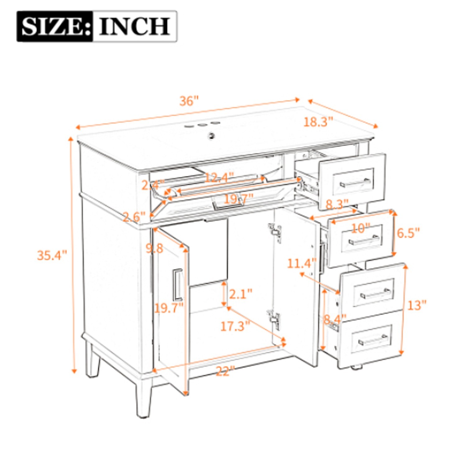 36”W Modern Bathroom Vanity Light Green Vanity For Bathroom With Three Drawers