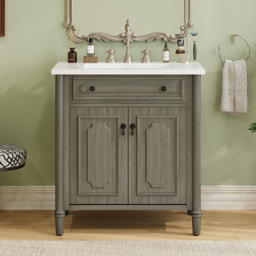 30In Bathroom Vanity with Sink Rustic Bathroom Cabinet with Soft Close Doors