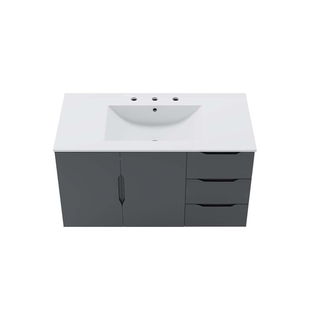 Pemberly Row 36″ Modern Wood/Ceramic Bathroom Vanity in Gray/White