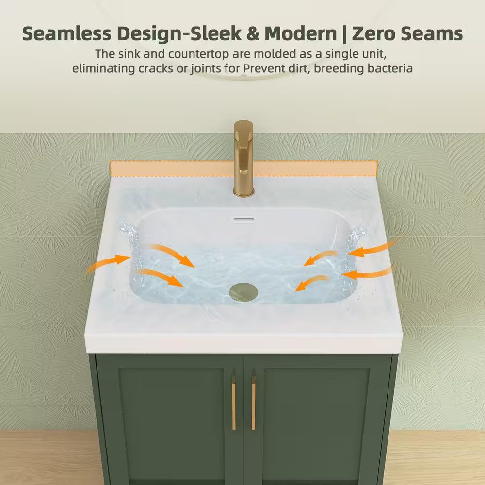 24 In. W X 22 In. D Solid Surface White Rectangular Single Sink Bath Vanity Top