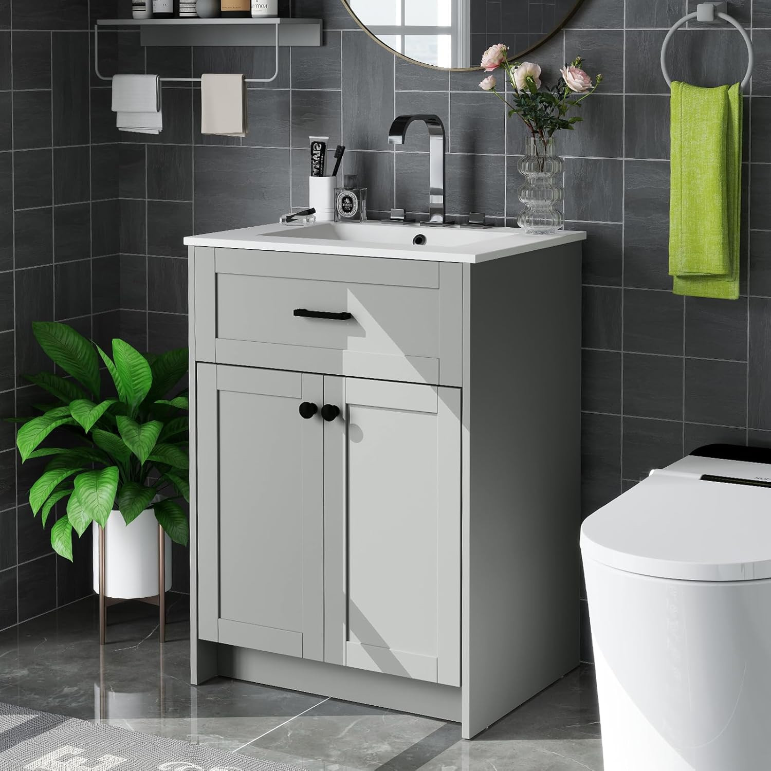Modern 24” Bathroom Vanity with Undermount Sink & Storage Cabinet Combo