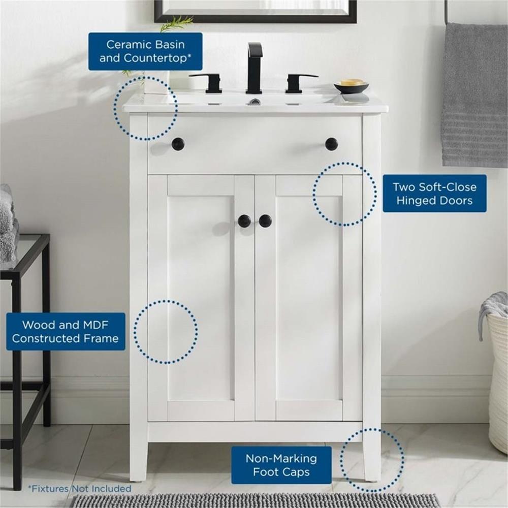 Modway Nantucket 24″ Modern Wooden Bathroom Vanity in White Finish