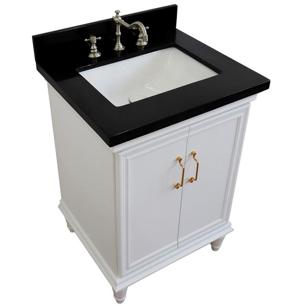 25 in. Single Wooden Vanity White with Black Galaxy Rectangle Sink