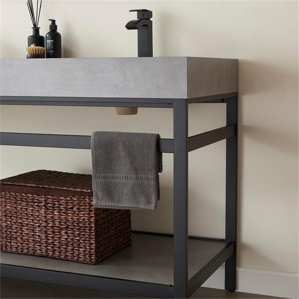 Funes 60″ Double Sink Bathroom Vanity in Matte Black Frame Gray Top w/ Mirror