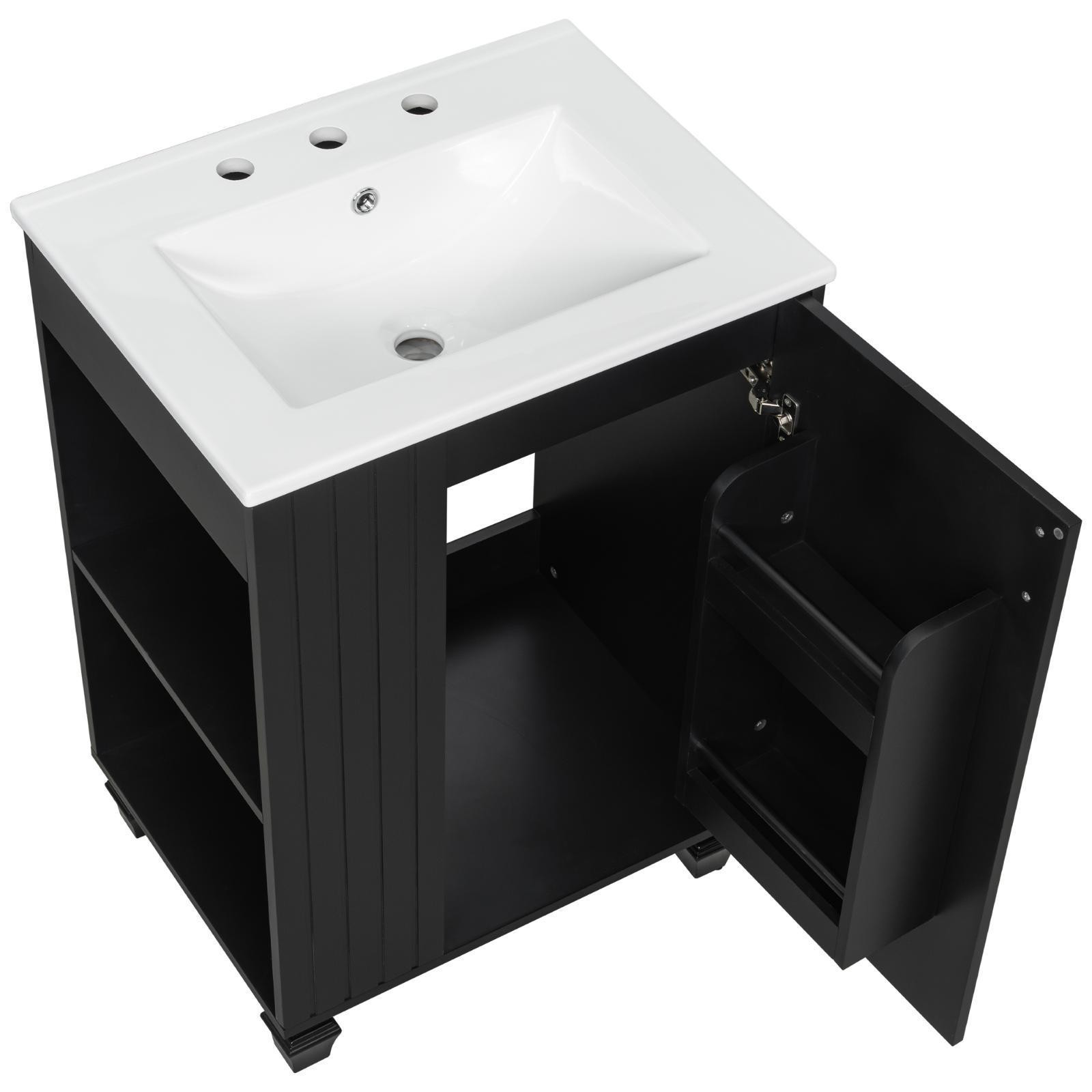 Elegant 24-Inch Bathroom Vanity with Solid Wood Frame, Easy-to-Clean Ceramic