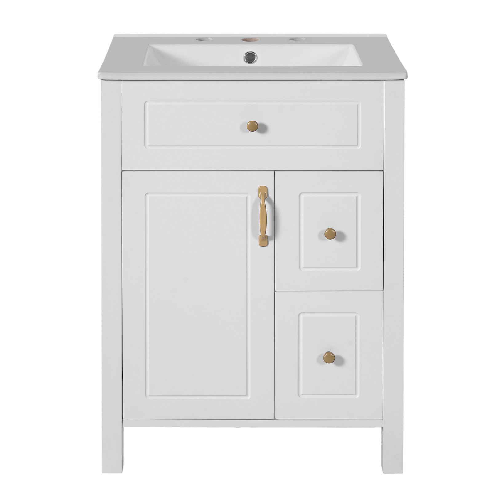 24Inch Bathroom Vanity Modern Bathroom Storage Cabinet with Ceramic Sink White