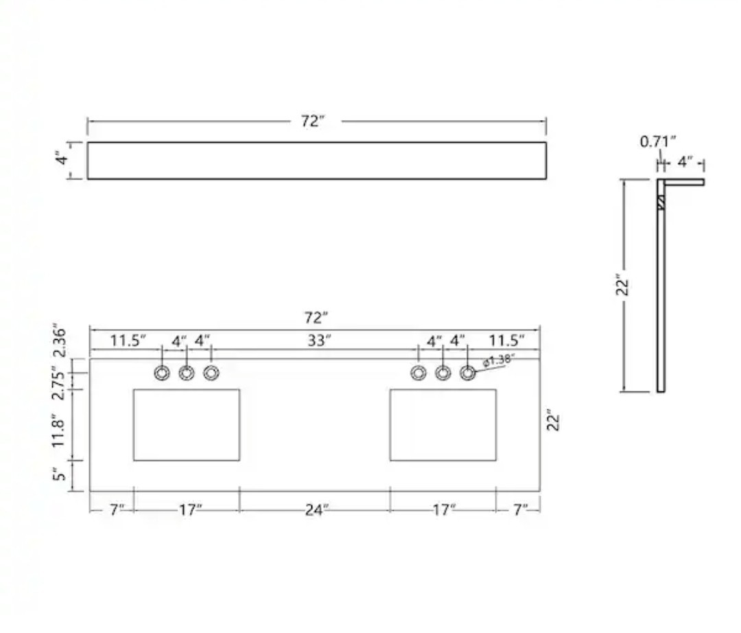 ✨️ YASINU 72 in. W x 22 in. D Quartz White Rectangular Double Sinks Bathroom Van