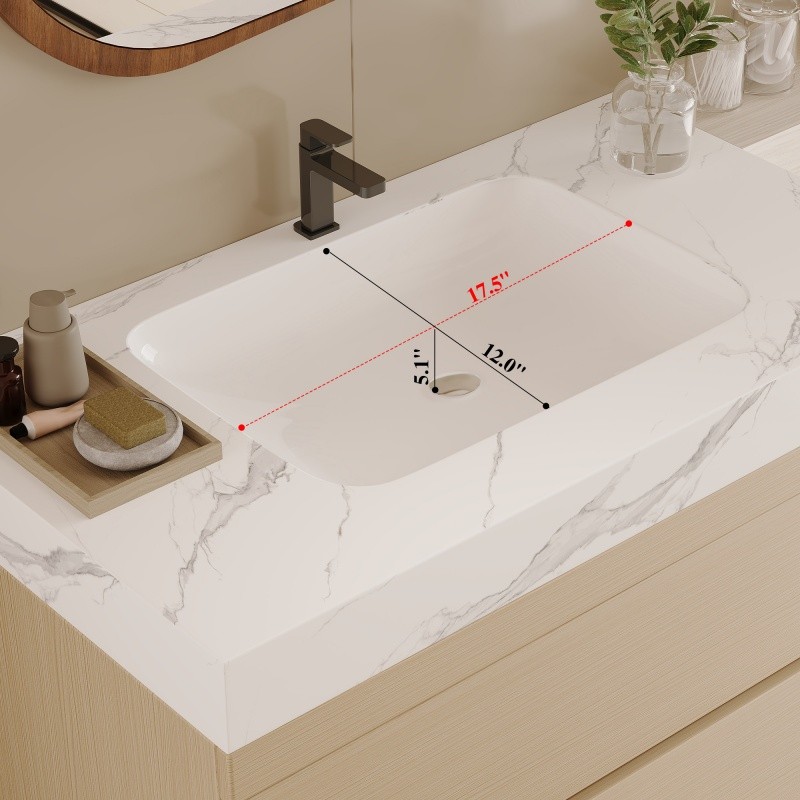 29.9″ Modern Floating Bathroom Vanity with Faux Marble Top and Ceramic Sink
