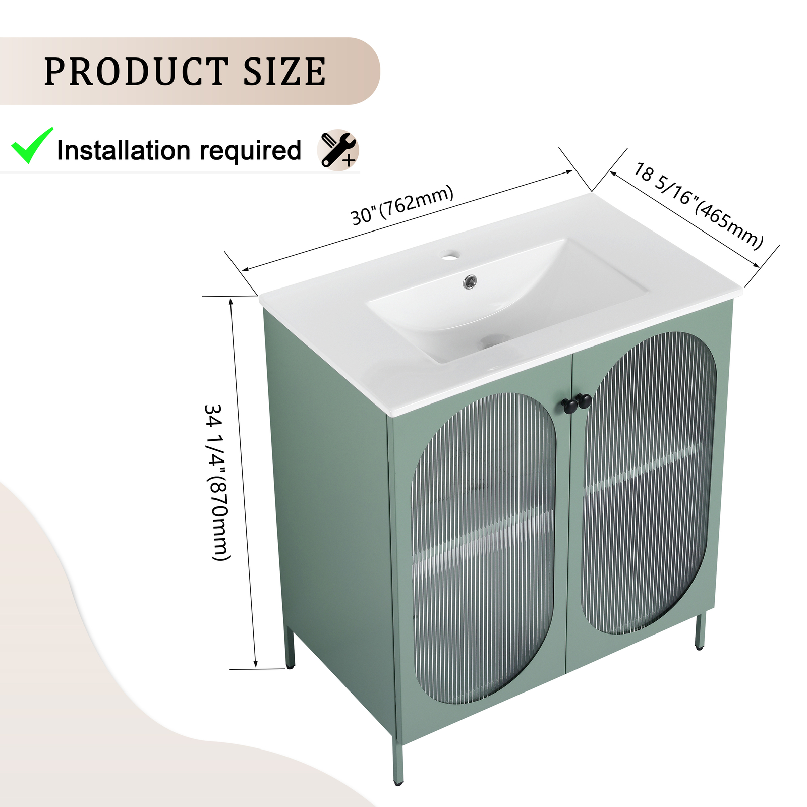 Modern 30″ Metal Freestanding Bathroom Vanity W/ Single Ceramic Sink Basin Green