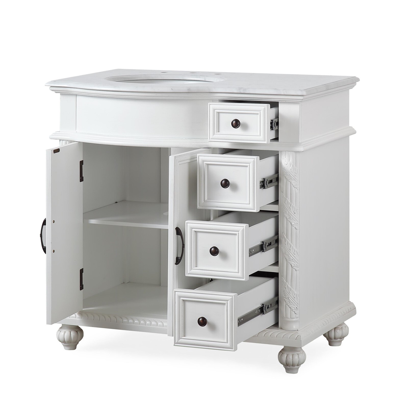 36″ Carrara White Marble Top Bathroom Single Vanity Cabinet – Left Side Sink