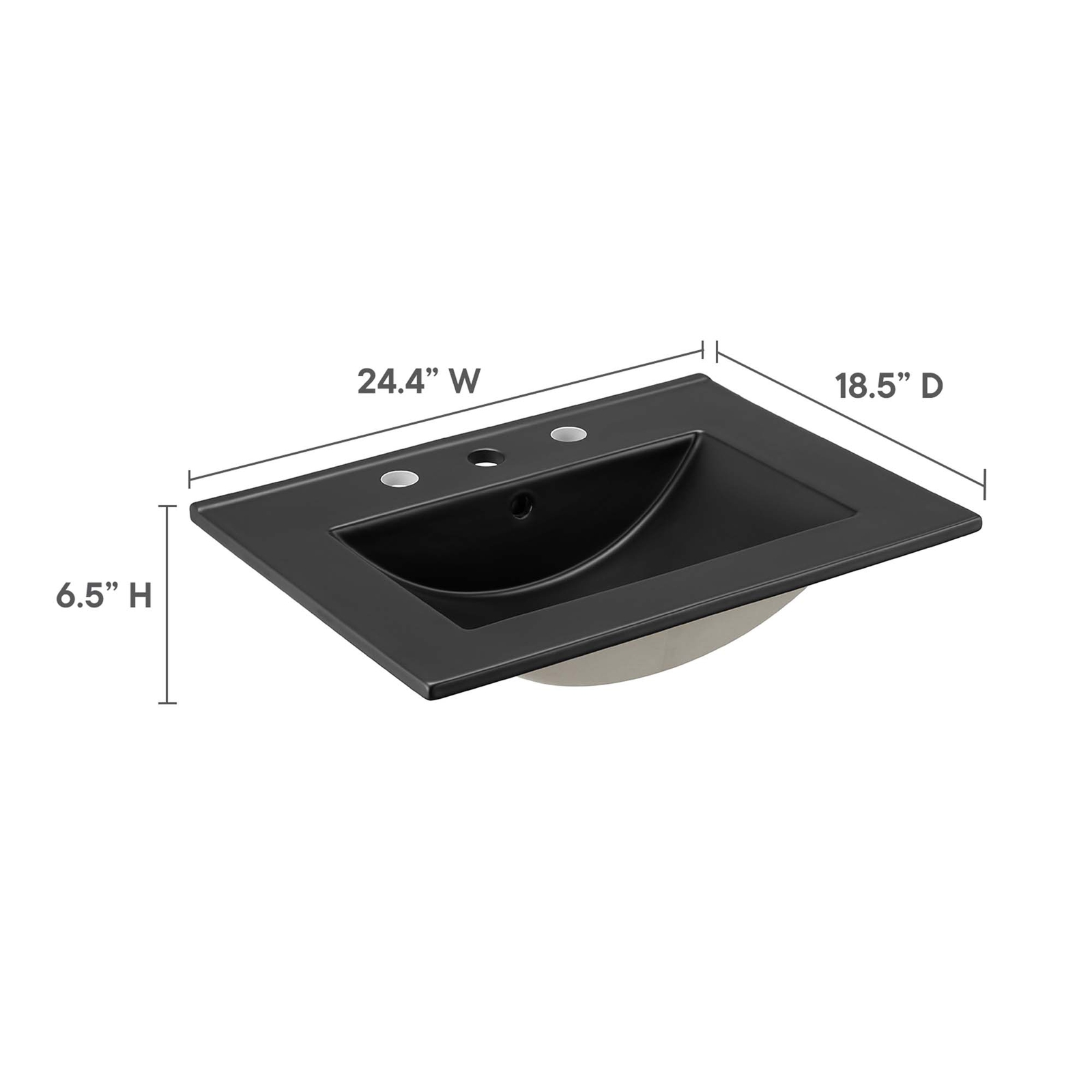 Modway Cayman Modern 24″ Bathroom Sink in Black With Rectangular Basin
