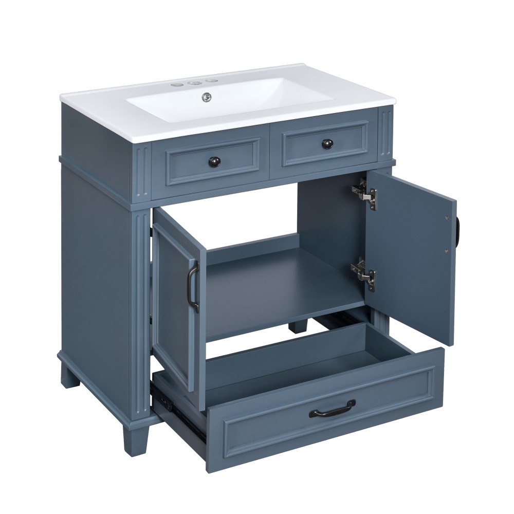 30” Bathroom Vanity with Ceramic Sink,Solid Wood Frame Bathroom Storage Cabinet