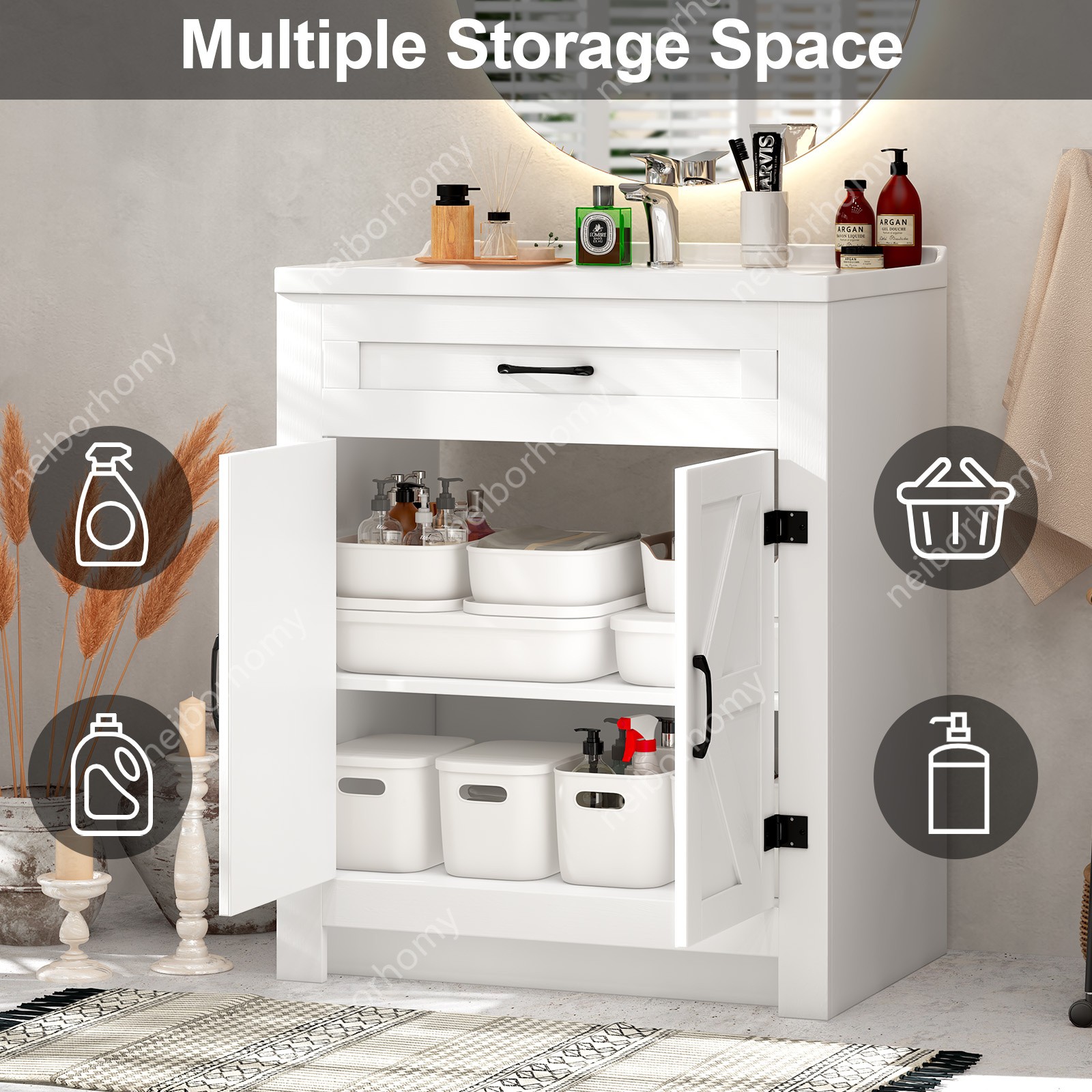31″ Bathroom Vanity with Ceramic Sink Freestanding Storage Cabinet w/ Drawer