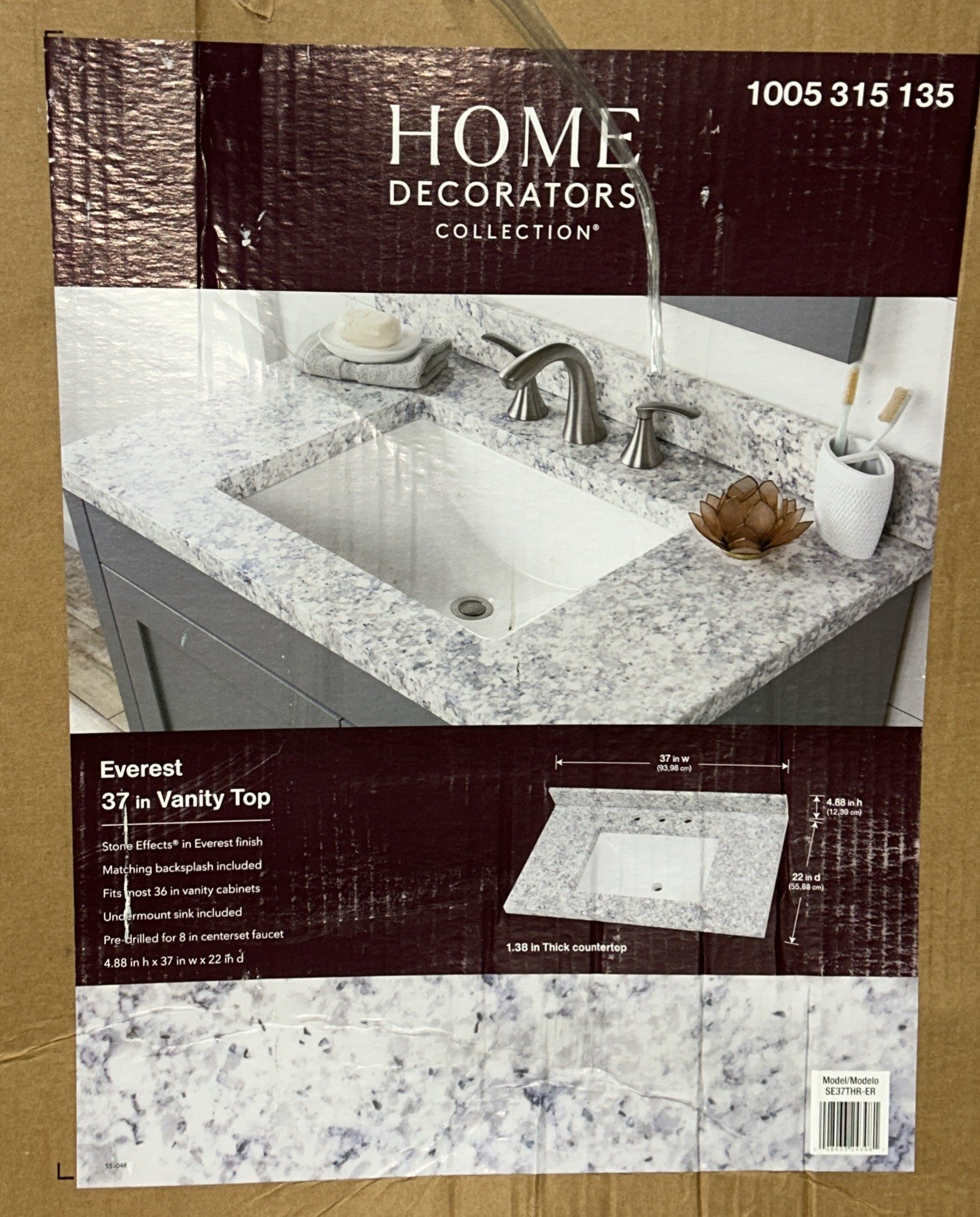 HDC 37 W x 22 D Cultured Marble White Rectangular Vanity Top in Everest