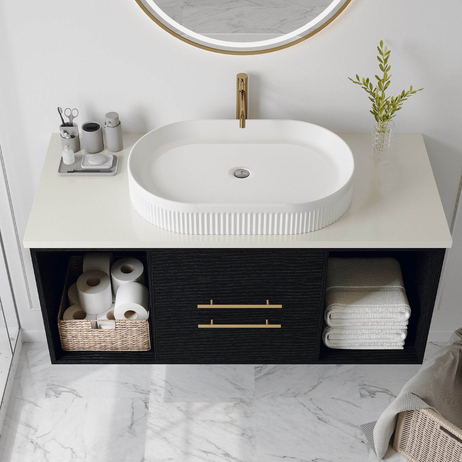 White Ceramic Oval Vessel Bathroom Sink 22.8-Inch