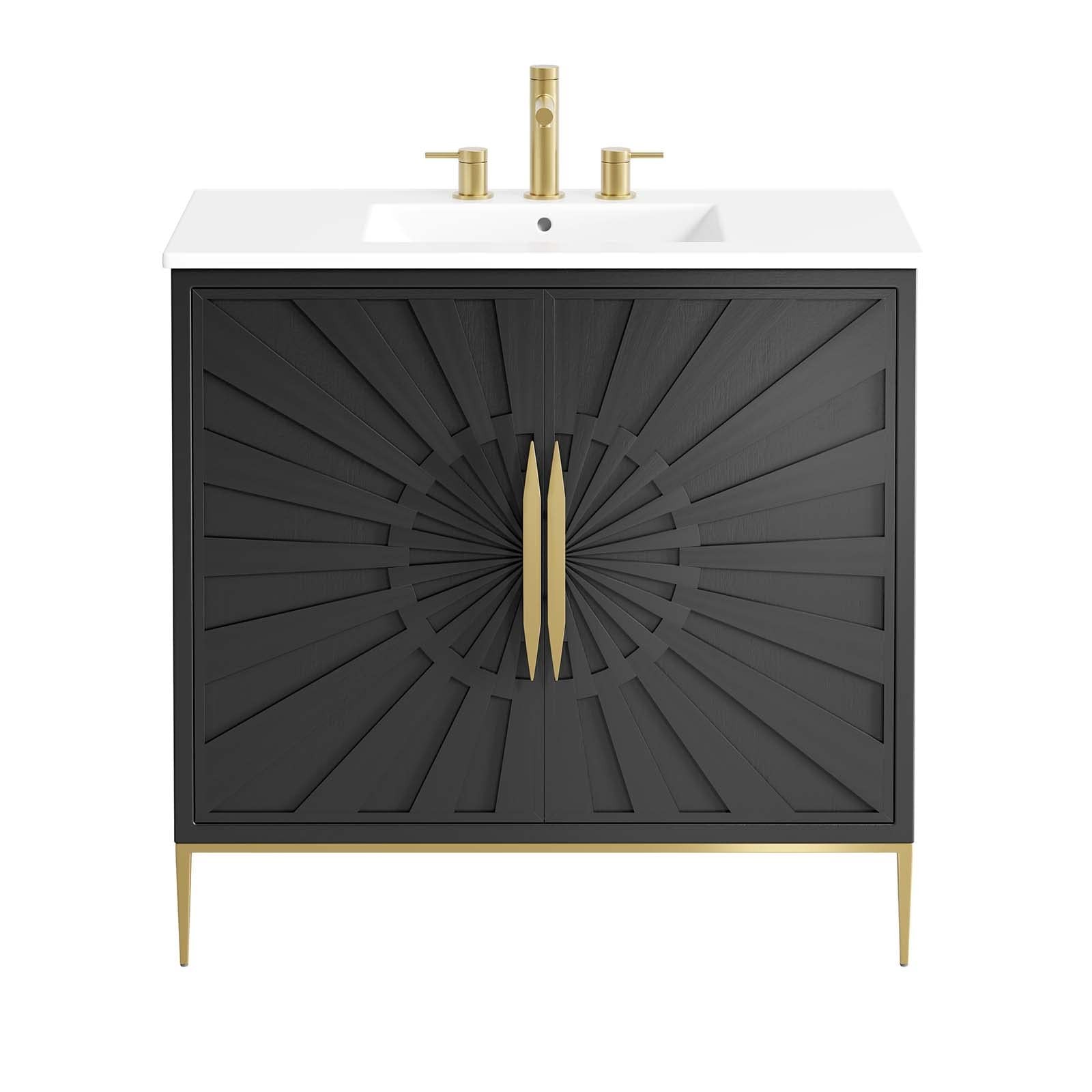 Modway Awaken 36″ Solid Wood and MDF Bathroom Vanity in White/Black