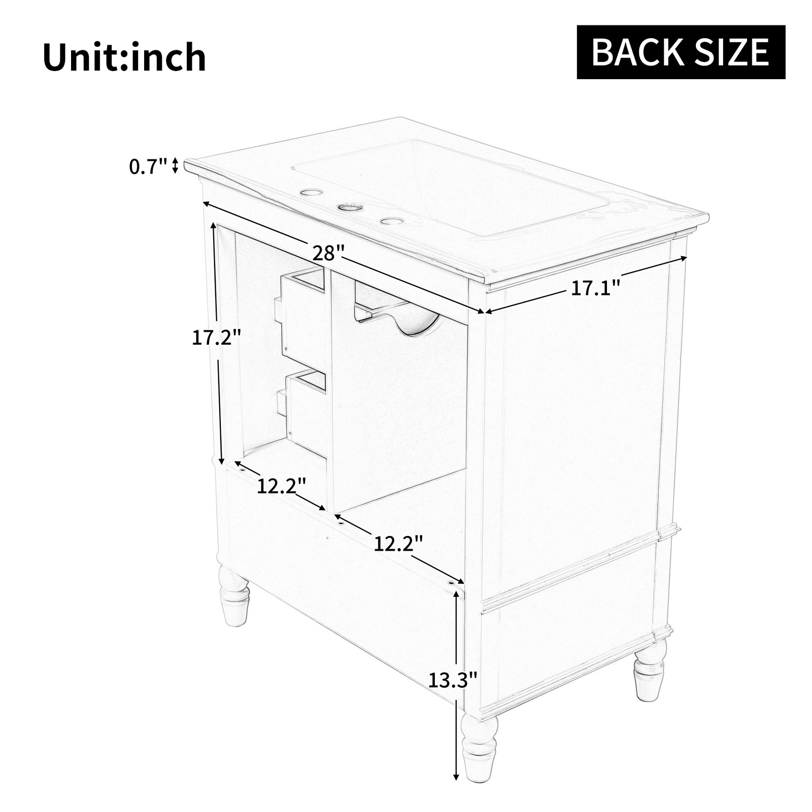 30″ Bathroom Vanity with Sink & Cabinet, Black, Solid Wood & MDF