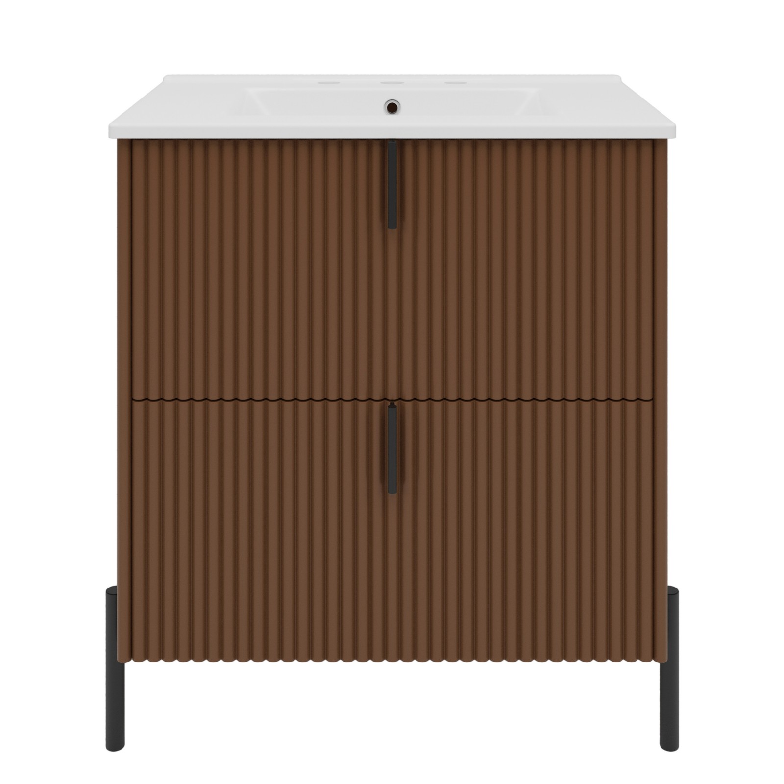 30″ Bathroom Vanity with Ceramic Sink Freestanding Bathroom Vanity w/2 Drawers