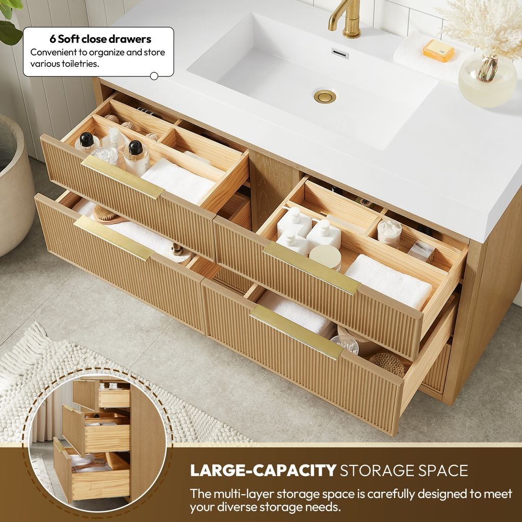 Hohhot 48″ Single Bath Vanity in Washed Ash Grey with White Stone Top