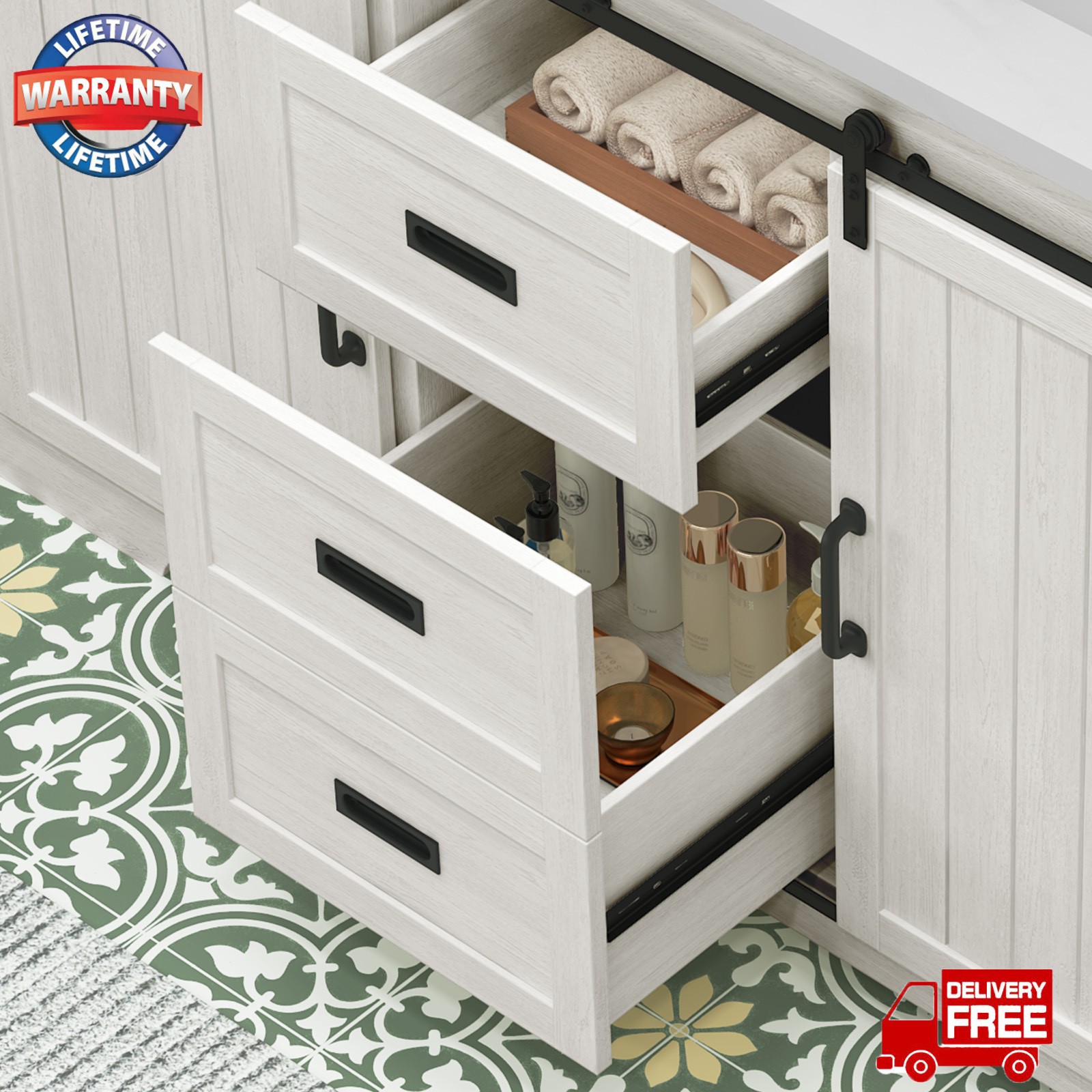 47″ Bathroom Vanity with Sink Combo Freestanding Bath Storage Cabinet w/ Drawers