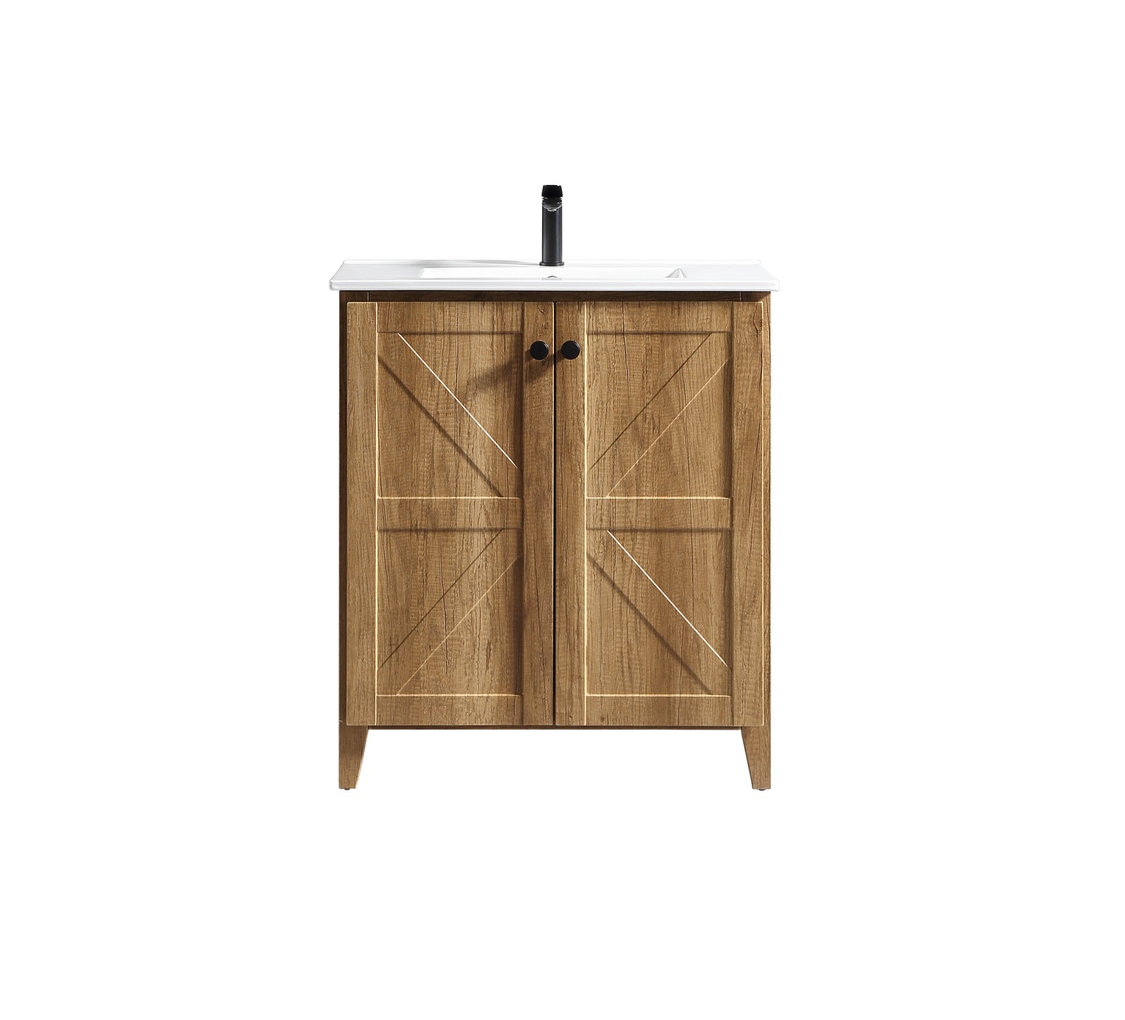 30″ Golden Oak Folding Floor Cabinet With Ceramic Sink Modern Storage Cabinet