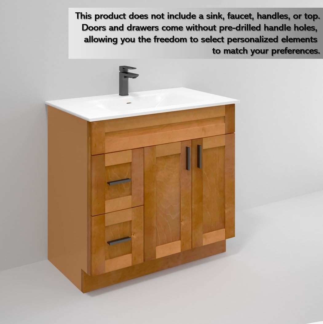 36″ Maple Shaker Sink Base Bathroom Vanity with Drawers – Easy Assembly