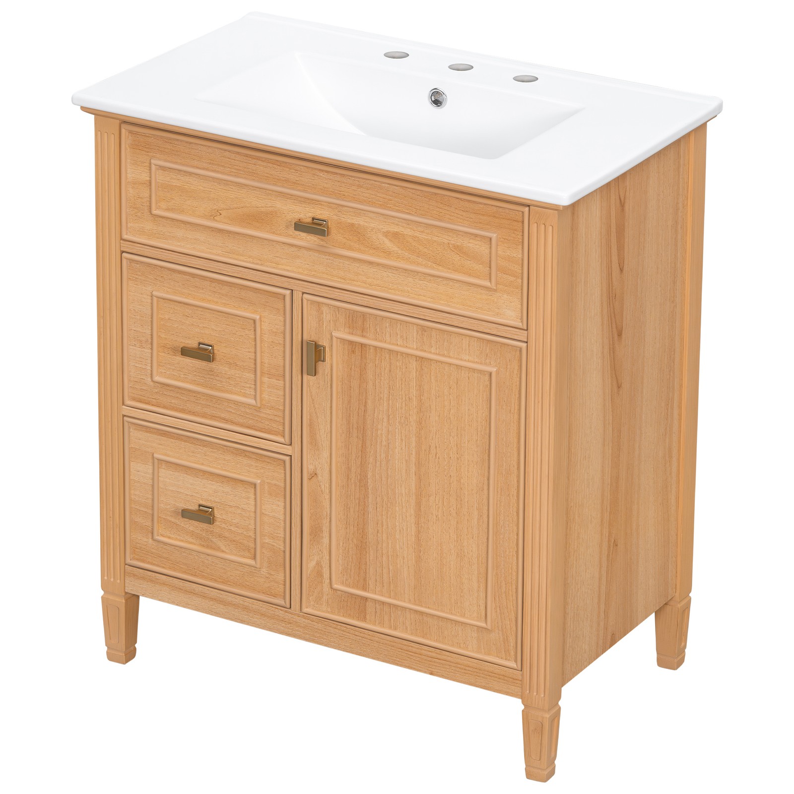 30″ Bathroom Vanity with Sink, Cabinet, Drawers, Solid Wood & MDF