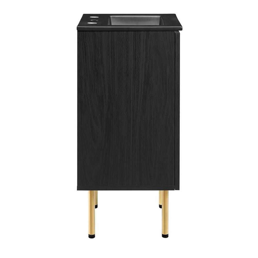 Modway Chaucer 18″ Wood & Rattan Bathroom Vanity with Adjustable Shelf in Black