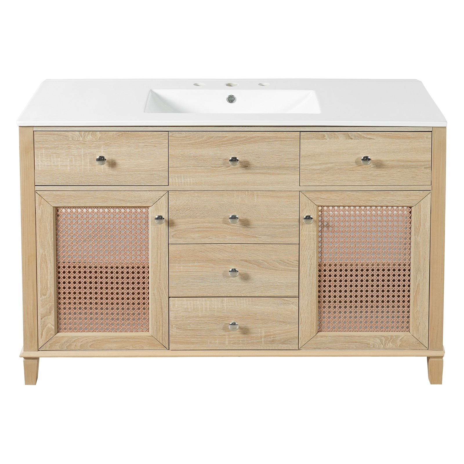 Natural Rattan Bathroom Vanity 48″/2 Cabinets/Sink & Solid Wood Frame Fre Ship